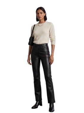 Faconnable Lambskin Leather Straight Leg Pants Black Size 6 Minimalist Glam Sexy